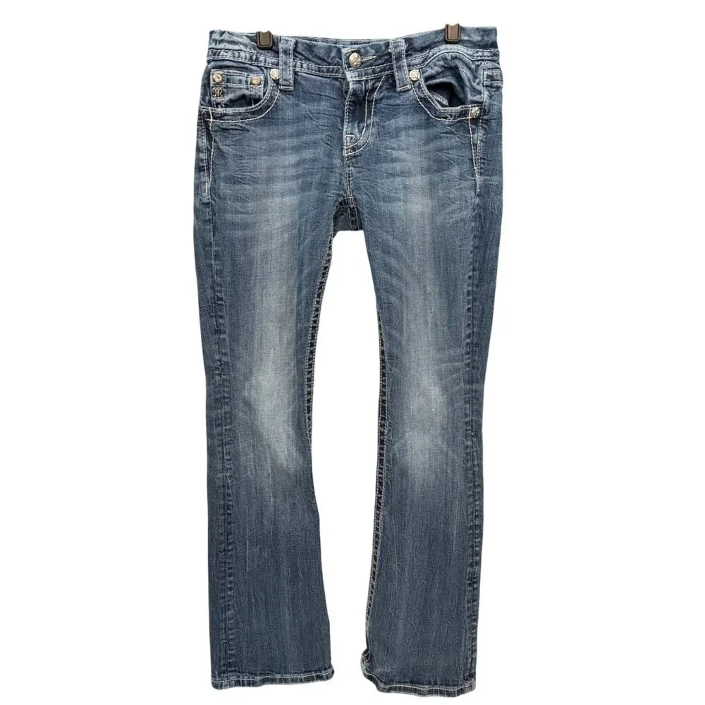 Miss Me Jeans Signature Boot (JE84628R) - Size 28 - Fleur De Lis Pockets - - Picture 1 of 13